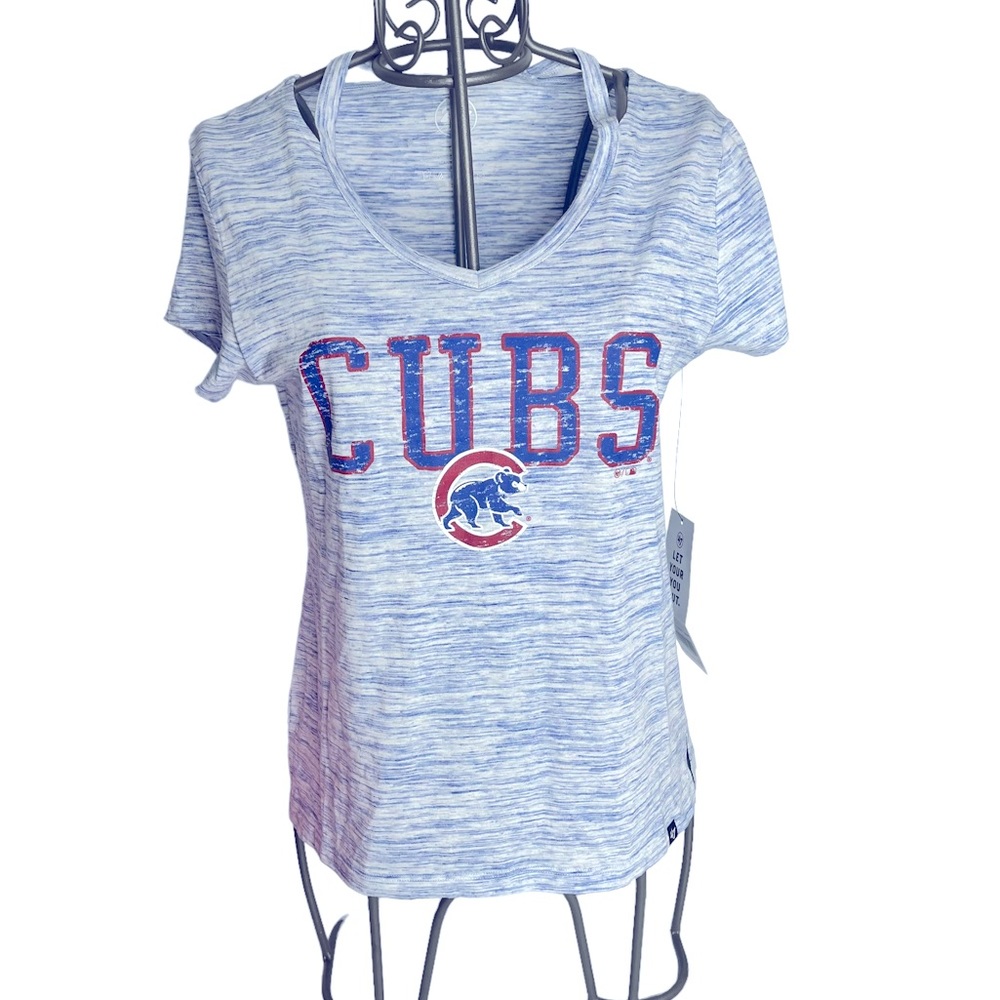 NWT 47 Brand Chicago Cubs Royal Haze Cutout v-Neck T-Shirt Size Small